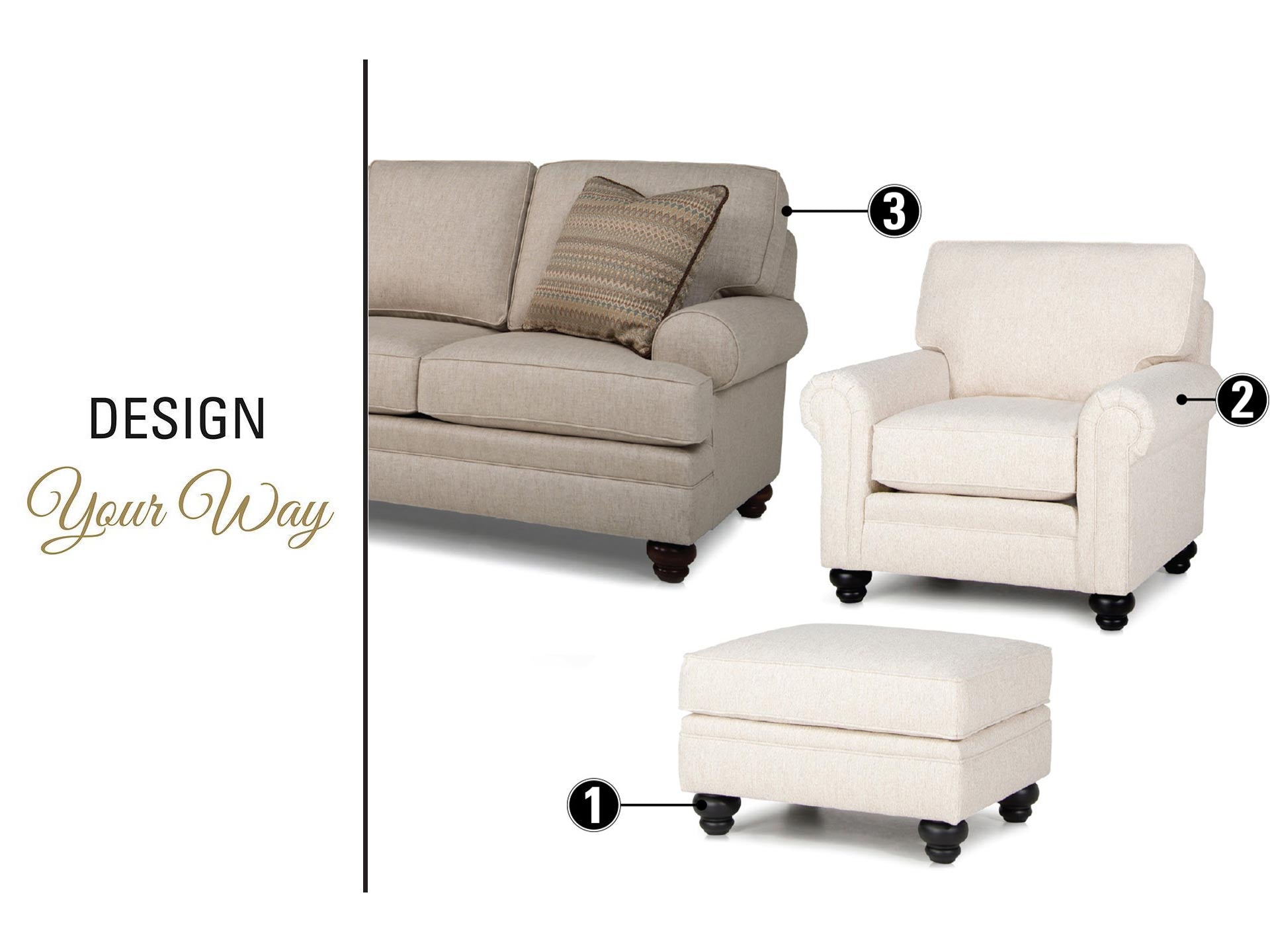 Smith Brothers 5331-C Fabric Sectional & 970 Fabric Ottoman
