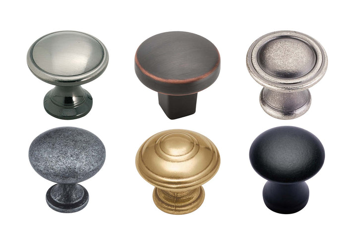 Amish furniture hardware color variations in black, brushed nickel, oil rubbed bronze, polished, gold