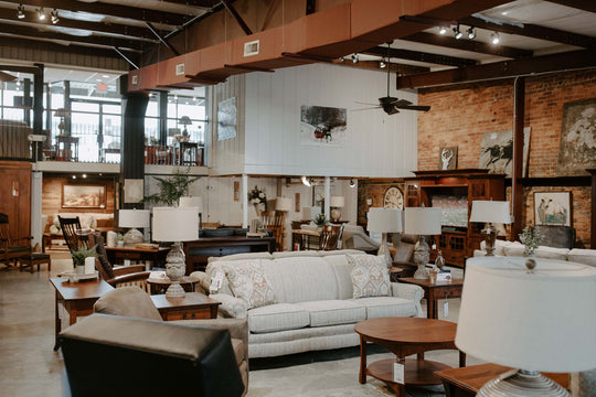 Foothills Amish Furniture store showroom sofas, coffee tables, lamps, entertainment centers 
