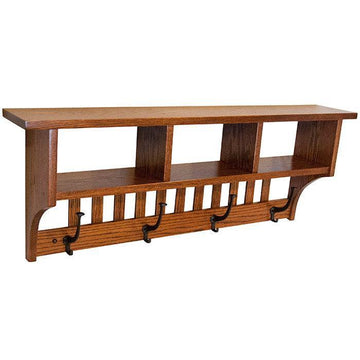 Amish Wood Cubbie Shelf with Hooks - Foothills Amish Furniture
