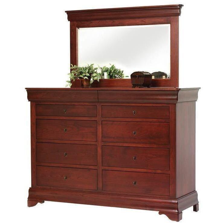 Louis Phillipe Amish High Dresser with Mirror - Foothills Amish Furniture