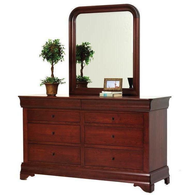 Louis Phillipe Amish Low Dresser with Mirror - Foothills Amish Furniture