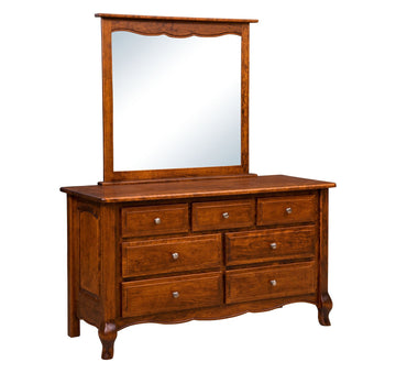 French Country 7-Drawer Amish Dresser with Mirror - Foothills Amish Furniture