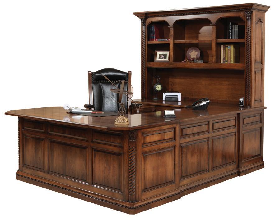 Lexington Amish U-Shaped Desk with Hutch & Light - Foothills Amish Furniture