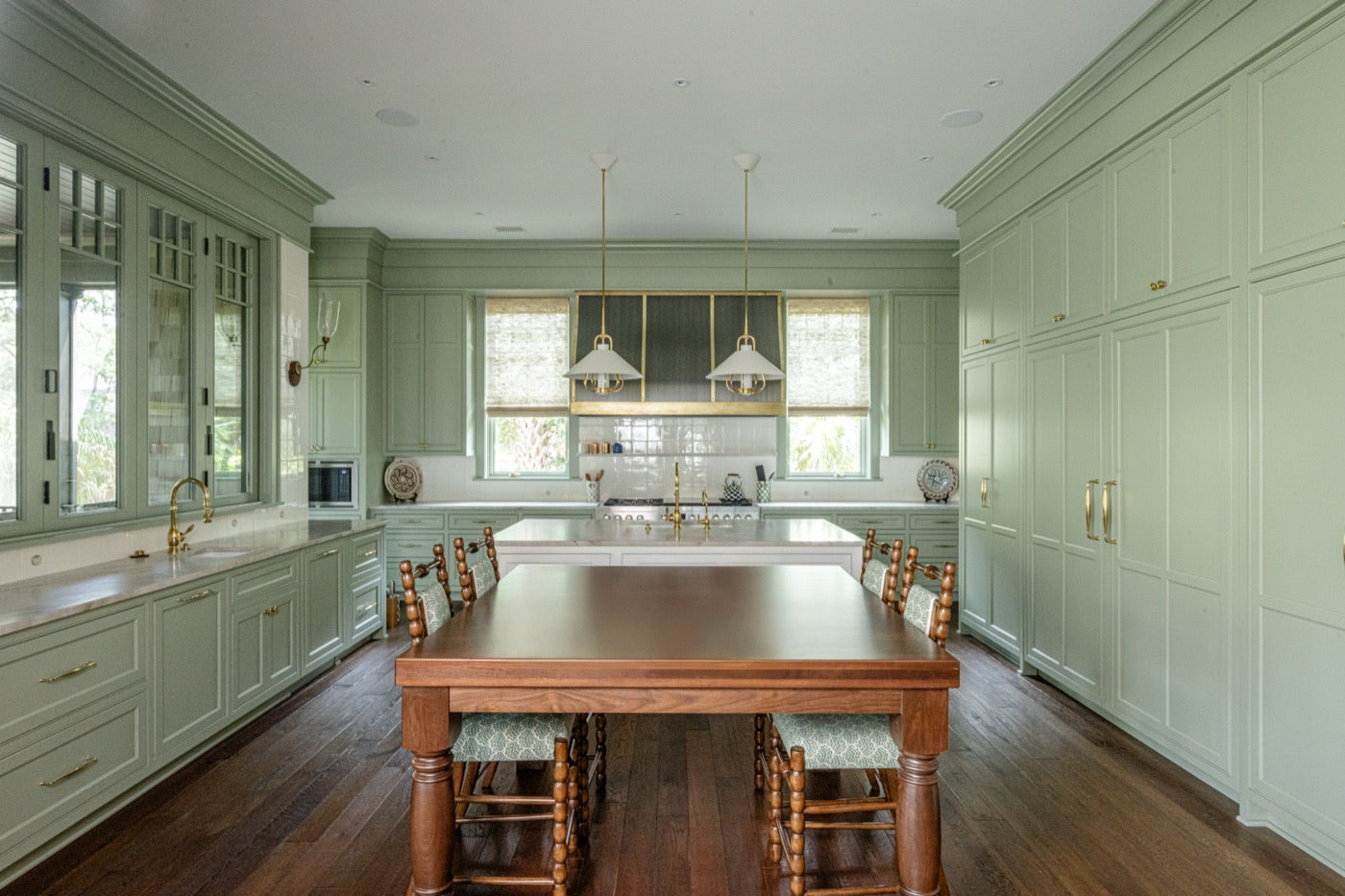 Sage green whole-home residential custom Amish kitchen cabinetry